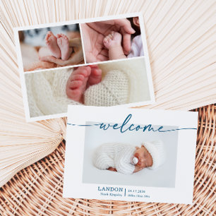 Navy Blauwe Minimalistische Baby Foto Aankondiging