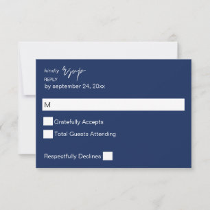 Navy Blauwe MOD Calligrafie geen maaltijd RSVP Kaartje
