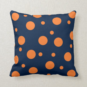 Navy Blauwe Oranje Stippen Abstract Kussen