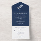 Navy Blauwe Palmboom Tropische Strand Bruiloft All In One Uitnodiging (Binnen)