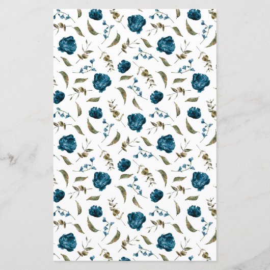 Navy Blauwe Pioen Bloem Bruiloft Diner Menu (Achterkant)