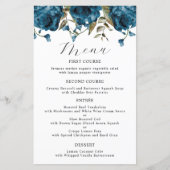 Navy Blauwe Pioen Bloem Bruiloft Diner Menu (Voorkant)