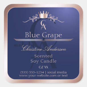 Navy Blauwe Productlabel Roze Gouden Frame Monogra Vierkante Sticker