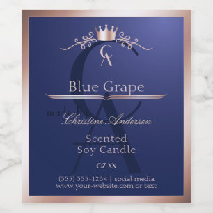 Navy Blauwe Productlabel Roze Gouden Frame Monogra Wijn Etiket