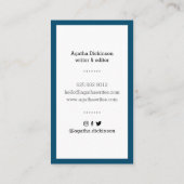 Navy blauwe retro typemachine professionele schrij visitekaartje (Achterkant)