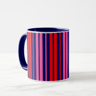 Navy Blauwe Rode Roze Verticale Strepen Design Mok