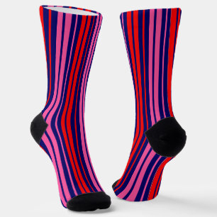 Navy Blauwe Rode Roze Verticale Strepen Design Sokken