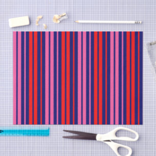 Navy Blauwe Rode Roze Verticale Strepen Design   Tissuepapier