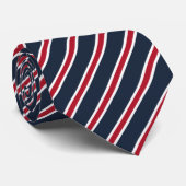 Navy Blauwe Rode Witte Candy Streep Stropdas (Opgerold)