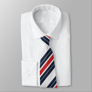 Navy Blauwe Rode Witte Candy Stripe Stropdas