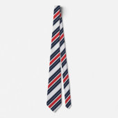 Navy Blauwe Rode Witte Candy Stripe Stropdas (Voorkant)