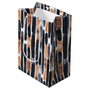 Navy Blauwe Roest Oranje Strepen Verjaardag Medium Cadeauzakje