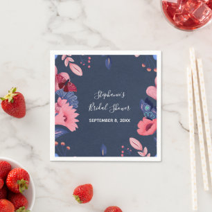 Navy Blauwe Roze Bloemige Vlinders Bruidsdiner Servet