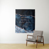 Navy Blauwe Roze Gouden Agate Bruiloft Feest Welko Wandkleed (In situ)