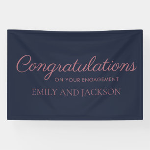 Navy Blauwe Roze Gouden Elegante Script Verlovings Spandoek