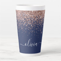 Navy Blauwe Roze Gouden Glans Roze Glitter Monogra