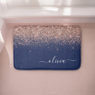 Navy Blauwe Roze Gouden Glitter Monogram Badmat