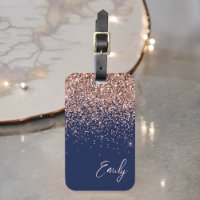 Navy Blauwe Roze Gouden Glitter Monogram