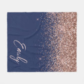 Navy Blauwe Roze Gouden Glitter Monogram Fleece Deken (Voorkant (Horizontaal))