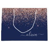 Navy Blauwe Roze Gouden Glitter Monogram Groot Cadeauzakje (Voorkant)