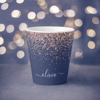 Navy Blauwe Roze Gouden Glitter Monogram