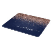 Navy Blauwe Roze Gouden Glitter Monogram Snijplank (Hoek)