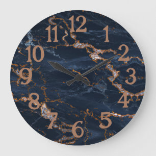 Navy Blauwe Roze Gouden Marmer Agaat Grote Klok