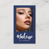 Navy Blauwe Script Logo QR Code Foto Make-up Visitekaartje (Voorkant)
