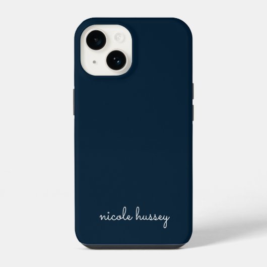 Navy Blauwe Script | Stijlvol Modern Monogram iPhone Hoesje (Achterkant)