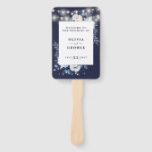 Navy Blauwe Slingerlichten Bloemen Huwelijksprogra Handwaaier (Voorkant)