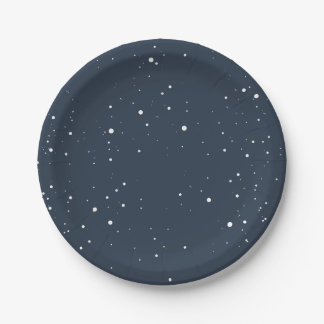 Navy Blauwe Sneeuwval Winter Kerstfeest Papieren Bordje