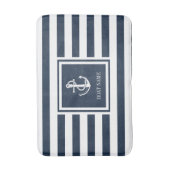 Navy Blauwe Streep Bootnaam Nautilsche Anker Badmat (Voorkant Verticaal)