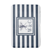 Navy Blauwe Streep Monogram Nautilus Zeepaard Bad Badmat (Voorkant Verticaal)