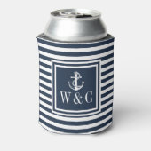 Navy-blauwe streep scheepsanker monogram blikjeskoeler (Blikje Achterkant)