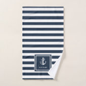 Navy Blauwe Streep Zeeanker Bootsnaam Bad Handdoek (Handdoek)
