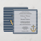 Navy Blauwe Strepen Anker Bruiloft Kaart (Voorkant / Achterkant)