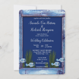 Navy Blauwe textuur Roze Koraal & Vis Kaart