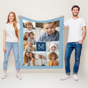 Navy Blauwe vierkante 8 foto collage KAN kleur bew Fleece Deken