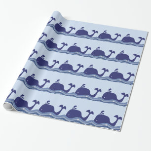 Navy Blauwe Walvis Baby Shower Cadeaupapier