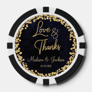 Navy Blauwe Waterverf & Gouden Glam Bruiloft Dank  Poker Chips