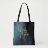 Navy Blauwe Waterverf & Gouden Moeder van de Bruid Tote Bag (Voorkant)