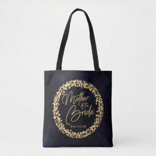 Navy Blauwe Waterverf & Gouden Moeder van de Bruid Tote Bag