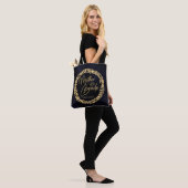 Navy Blauwe Waterverf & Gouden Moeder van de Bruid Tote Bag (Op model)