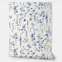 Navy Blauwe Waterverf Wildbloemen en Kruiden