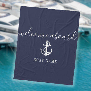 Navy Blauwe Welkom Aan Boord Nautilus Anker Bootsn Fleece Deken