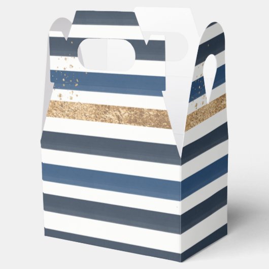 Navy Blauwe Witte Gouden Strepen Verjaardag Baby S Bedankdoosjes (Geopend)