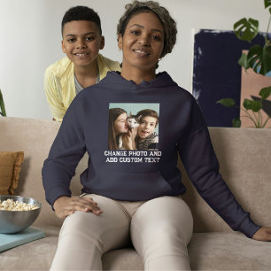Navy Blauwe Witte Kat Moeder Familie Aangepaste Hu Hoodie