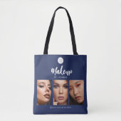 Navy Blauwe Witte Script Logo Foto Make-up Studio Draagtas (Voorkant)