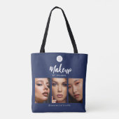 Navy Blauwe Witte Script Logo Foto Make-up Studio Draagtas (Achterkant)