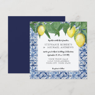 Navy Blauwe Witte Shibori X Patroon met Citroen Ta Kaart